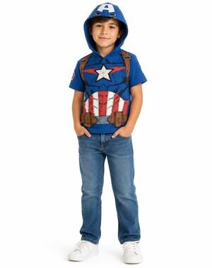 Marvel Captain America Boys Hoodie T-Shirt Size XXS 4/5 Blue Costume Style